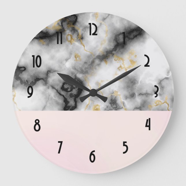 Modern White Grey Marble with Gold Ribbon Large Clock (Front)
