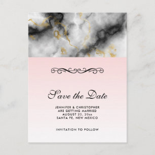 Modern White Grey Marble with Gold Ribbon Postcard