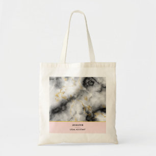 Modern White Grey Marble with Gold Ribbon Tote Bag
