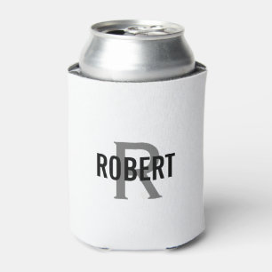 Modern white grey monogram name can cooler