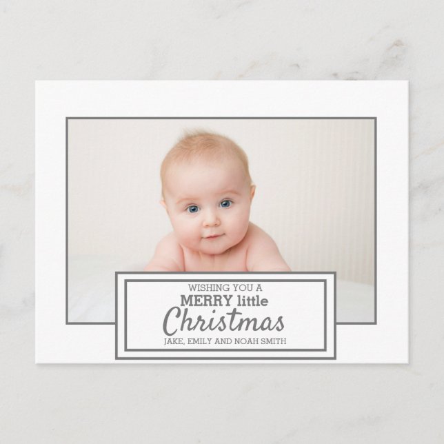 Modern White Grey Photo Merry Little Christmas Postcard (Front)