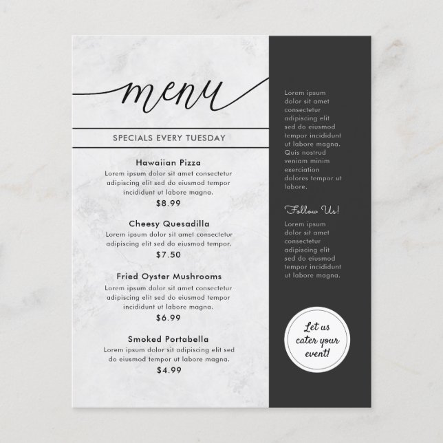 Modern White Grey Restaurant Menu Flyer (Front)