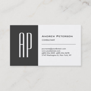 Modern White Grey Stripe Monogram Business Card