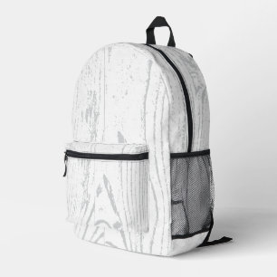 Modern White Grey Wood Grain Printed Backpack
