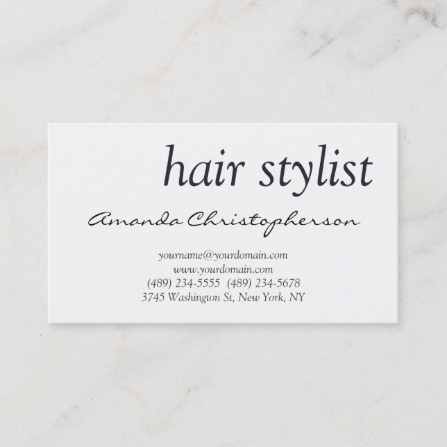 Modern White Hair Stylist Attractive Business Card (Front)