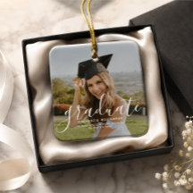 Modern White Handwriting Photo Graduation Ceramic