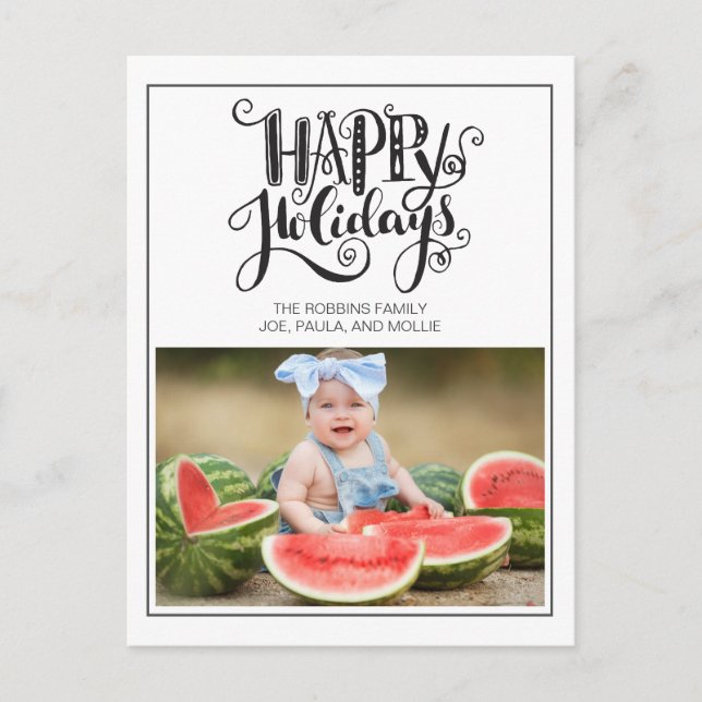 Modern White Happy Holidays Family Photo Christmas Postcard (Front)