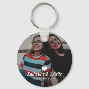 Modern White Heart Best Friend Friendship Photo Key Ring