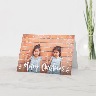 Modern White Hearts and Stars Christmas Photo Holiday Card