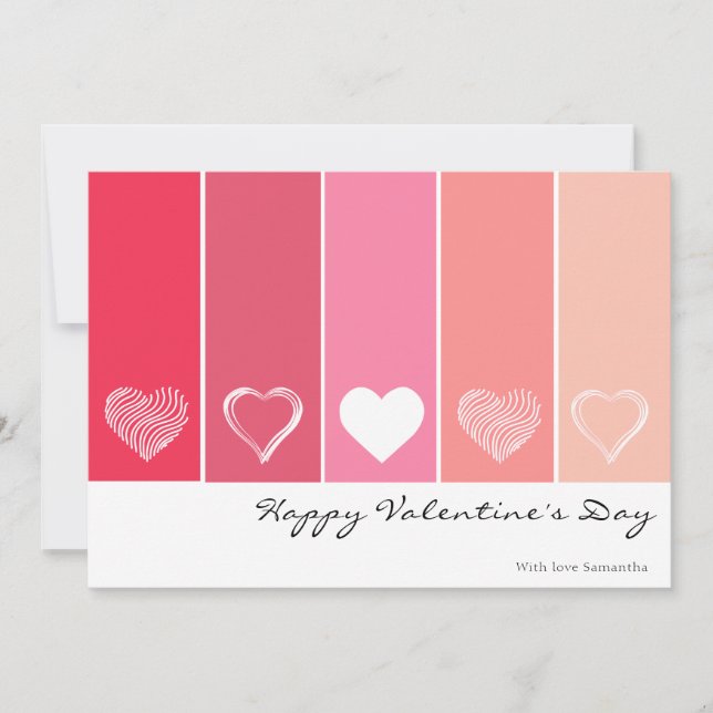 Modern white hearts red and pink ombre Valentine Holiday Card (Front)