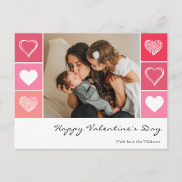 Modern white hearts red and pink photo Valentine Postcard