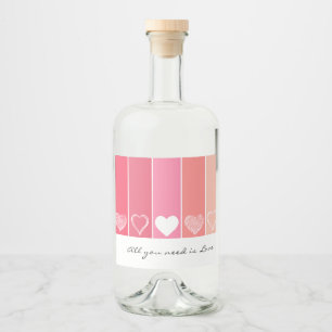 Modern white hearts red and pink stripes Valentine Liquor Bottle Label