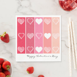 Modern white hearts red and pink stripes Valentine Napkin