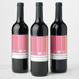 Modern white hearts red and pink stripes Valentine Wine Label