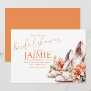 Modern White Heels with Floral Bridal Shower  Invitation