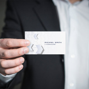 Modern White Hi-tech Futuristic Geometric Shape Business Card