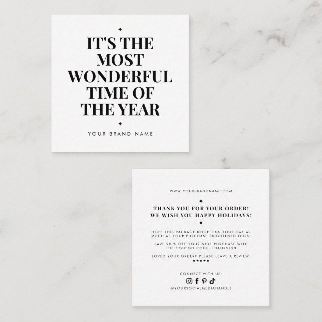 Modern white holiday business thank you  square business card (Front/Back)