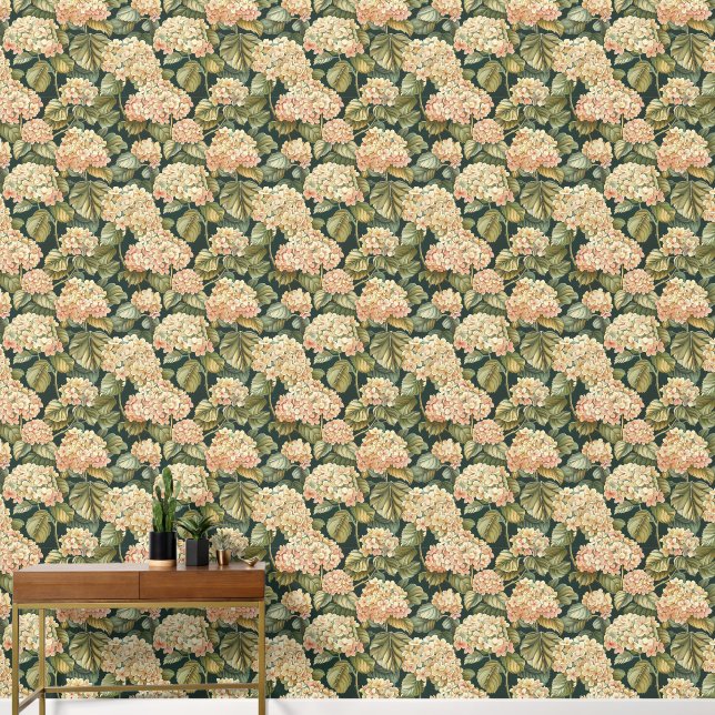 Modern White Hydrangea  Wallpaper (Hallway)
