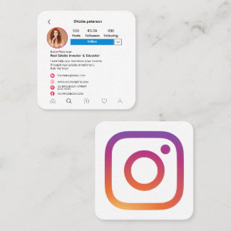 Modern White Instagram Social Media Profile Photo Square Business Card