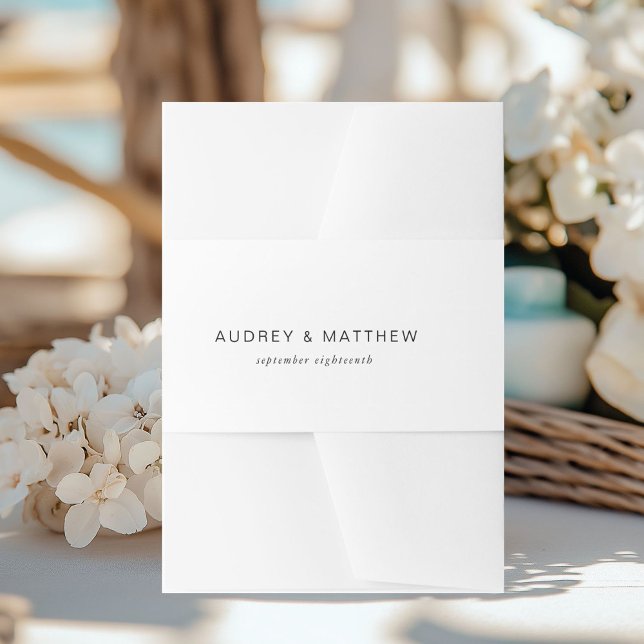 Modern white invitation belly band (Modern white invitation belly band with your name and date.)