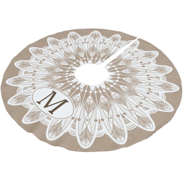 Modern White Lace Mandala Faux Burlap Brushed Polyester Tree Skirt (Angled)