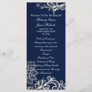 modern white lace navy blue wedding programs programme
