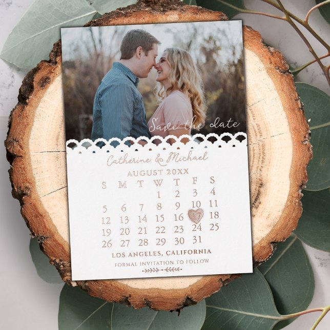 Modern White Lace  Photo Calendar Save The Date (Creator Uploaded)