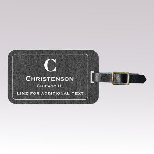  Modern White Lettering on Black Denim Print Luggage Tag
