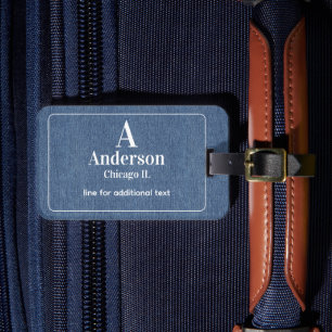 Modern White Lettering on Blue Denim Print Luggage Tag