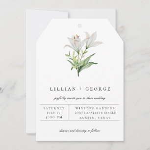 Modern White Lily Floral Bouquet Wedding Announcement