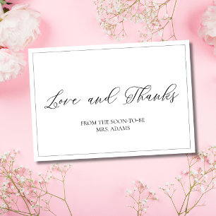 Modern White Love and Thanks Bridal Thank You Card