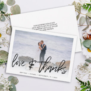 Modern White Love and Thanks Hand Lettered Photo Thank You Card