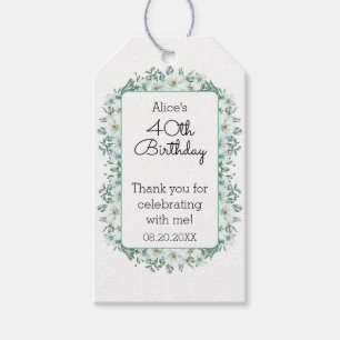 Modern White Magnolia Greenery 40th Birthday Gift Tags