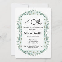 Modern White Magnolia Greenery 40th Birthday