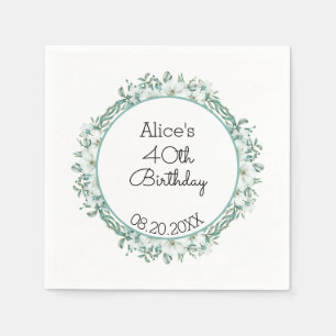 Modern White Magnolia Greenery 40th Birthday Napkin