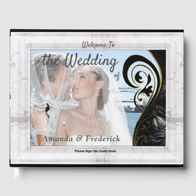 Modern White - Marble Black Abstract Guest Book (Front)