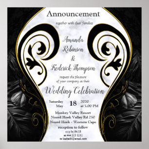 Modern White - Marble Black Abstract Poster