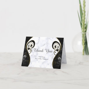 Modern White - Marble Black Abstract Thank You Card