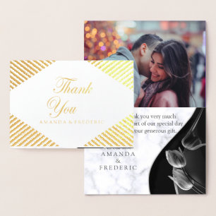 Modern White Marble Black Abstract Thank You Card