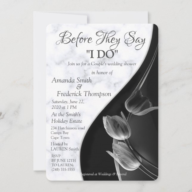 Modern White Marble Black Abstract Wedding Shower Invitation (Front)