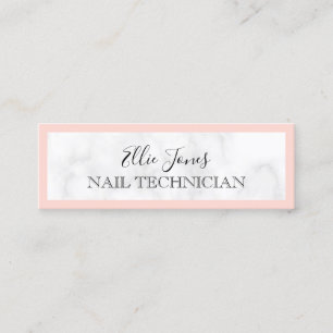 Modern white marble & blush pink nail technician mini business card