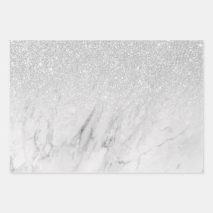 Modern White Marble Chic Silver Glitter Wrapping Paper Sheet