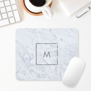 Modern White Marble Custom Monogram Mouse Pad