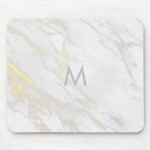 Modern white marble gold accent mouse pad
