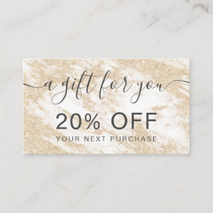 Modern white marble gold glitter typography discount card