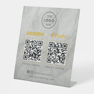 Modern White Marble Gold Logo QR Business Sign