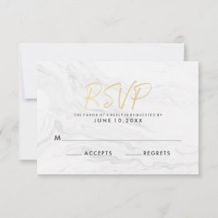Modern White Marble Gold Script   Wedding RSVP CD Card