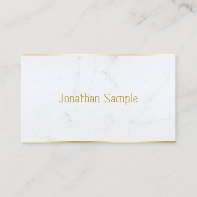 Modern White Marble Gold Text Custom Template Business Card (Front)