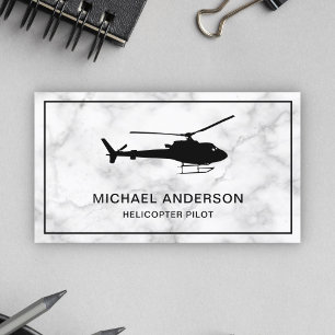 Modern White Marble Helicopter Pilot Business Card