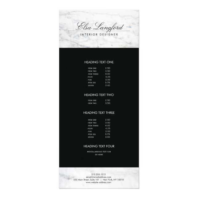Modern White Marble Luxury Designer Rack Card (Front)